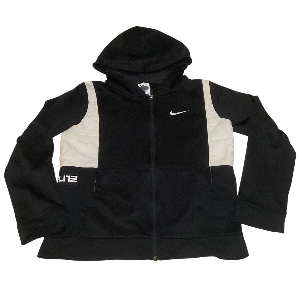 Nike Therma-FIT Elite Full Zip Hoodie Black White Contrast Youth Large L